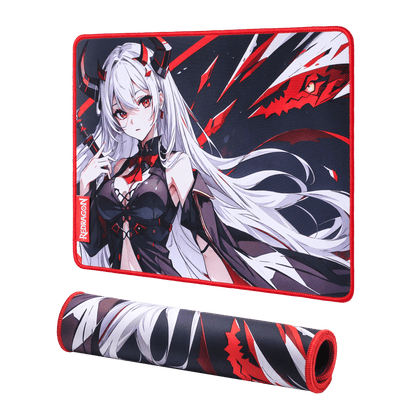 Redragon EISA P047 Anime Black Gaming Mouse Pad - Smooth Lycra Surface, Anti-Slip Rubber Base, Spill-Resistant, Durable 3mm Thick Design, Available in Small (13x10 in) & Large (35x16 in), Computer Mouse Mat, Extended Desk Pad,  Perfect for Gaming & Work, Pairs with EISA K1NG M916 PRO Mouse 