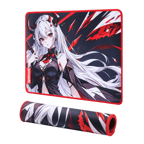 Redragon EISA P047 Anime Black Gaming Mouse Pad - Smooth Lycra Surface, Anti-Slip Rubber Base, Spill-Resistant, Durable 3mm Thick Design, Available in Small (13x10 in) & Large (35x16 in), Computer Mouse Mat, Extended Desk Pad,  Perfect for Gaming & Work, Pairs with EISA K1NG M916 PRO Mouse 