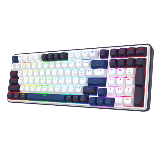 Mechanical keyboard with RGB lighting on a black background