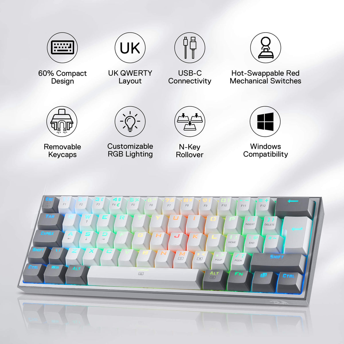 FIZZ K617 60% White & Grey UK QWERTY Compact Mechanical K..., image 2 of 7