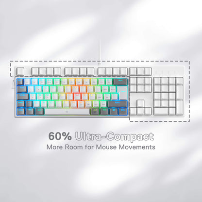 FIZZ K617 60% White & Grey UK QWERTY Compact Mechanical Keyboard - thumbnail 4