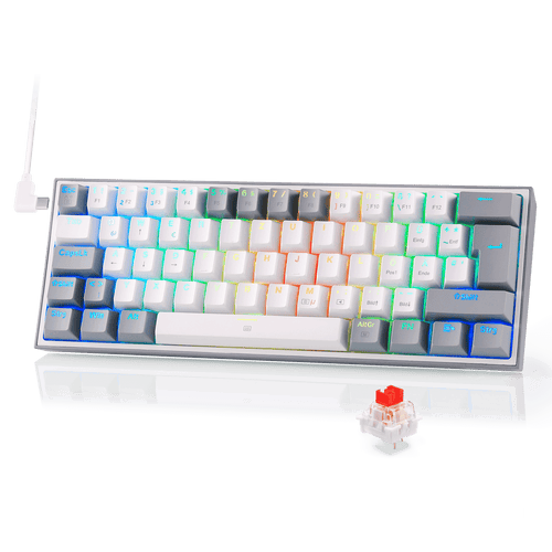 Redragon K617 Fizz 60% Deutsches QWERTZ-Layout Gaming-Tastatur, RGB Verkabelte Gaming Tastatur, 62 Tasten, Hot Swap Rote Schalter, Programmierbare Tasten, Abnehmbares USB Type C Kabel - Grau & Weiß