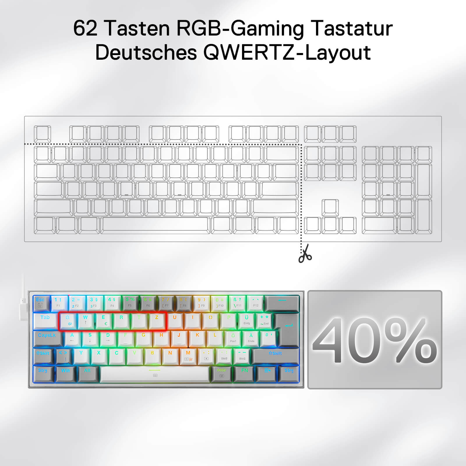 Redragon FIZZ K617 60% Deutsches QWERTZ-Layout Gaming-Tastatur