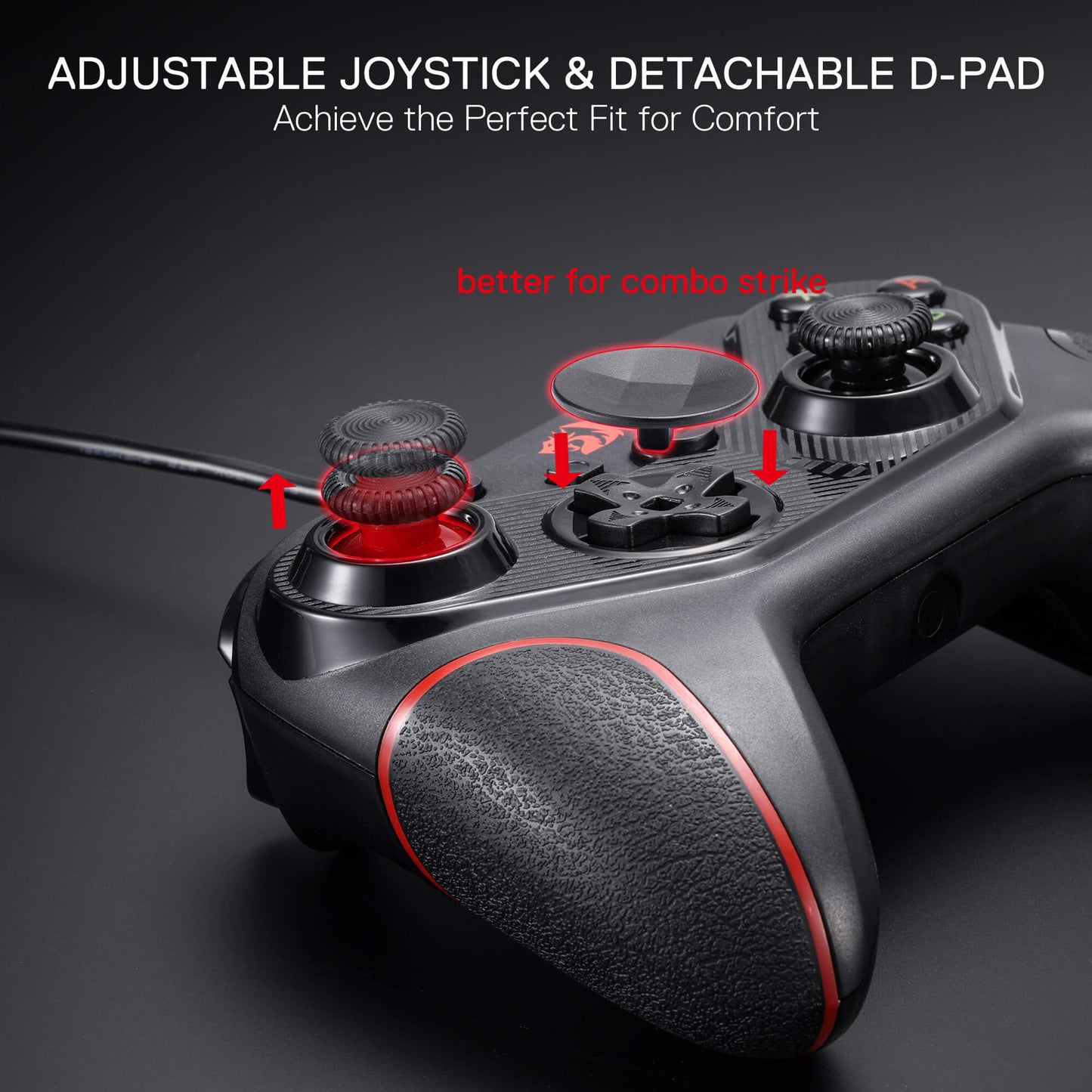 Redragon G710 Wired Gaming Controller - Dual Vibration Motors, Rapid Trigger, Ergonomic Design, 4 Programmable Keys, Customizable Macros, Adjustable Joystick Heights - Work for PC & Android & NS