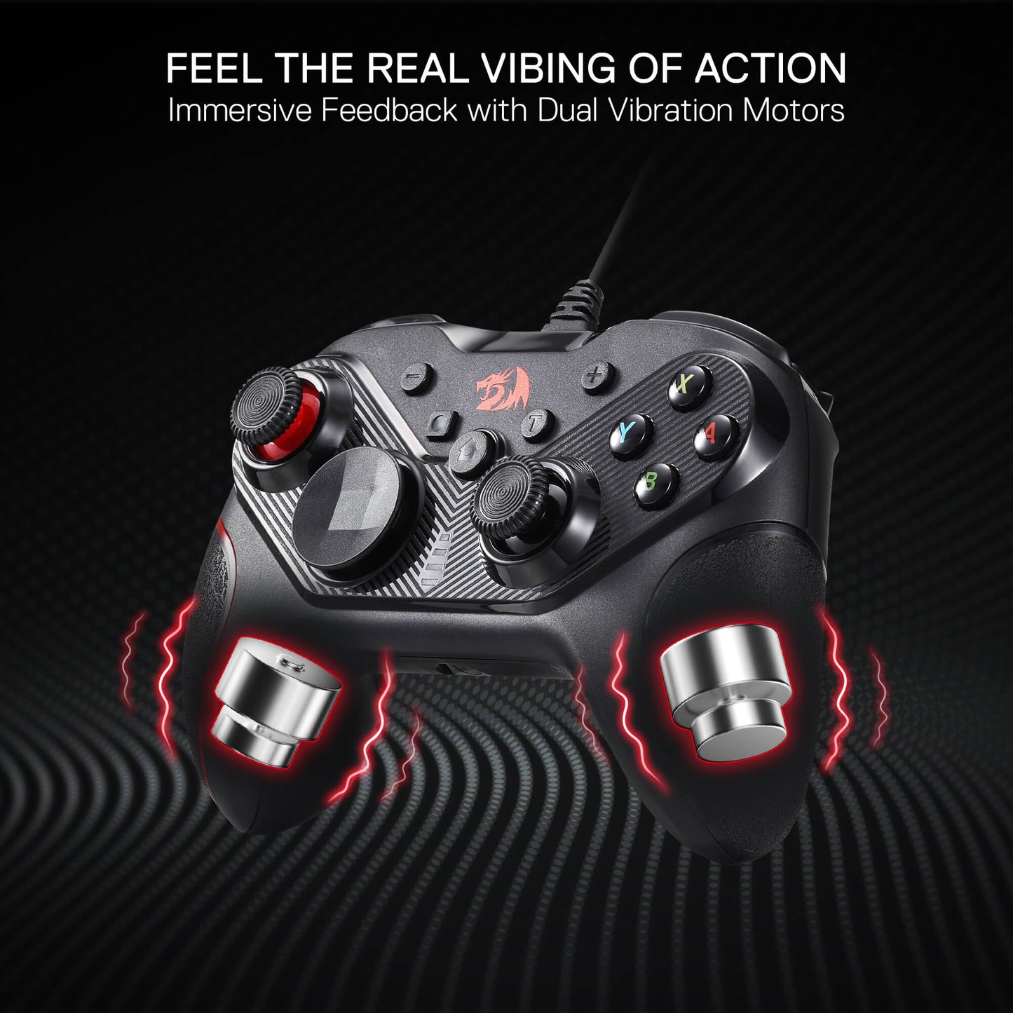 Redragon G710 Wired Gaming Controller - Dual Vibration Motors, Rapid Trigger, Ergonomic Design, 4 Programmable Keys, Customizable Macros, Adjustable Joystick Heights - Work for PC & Android & NS