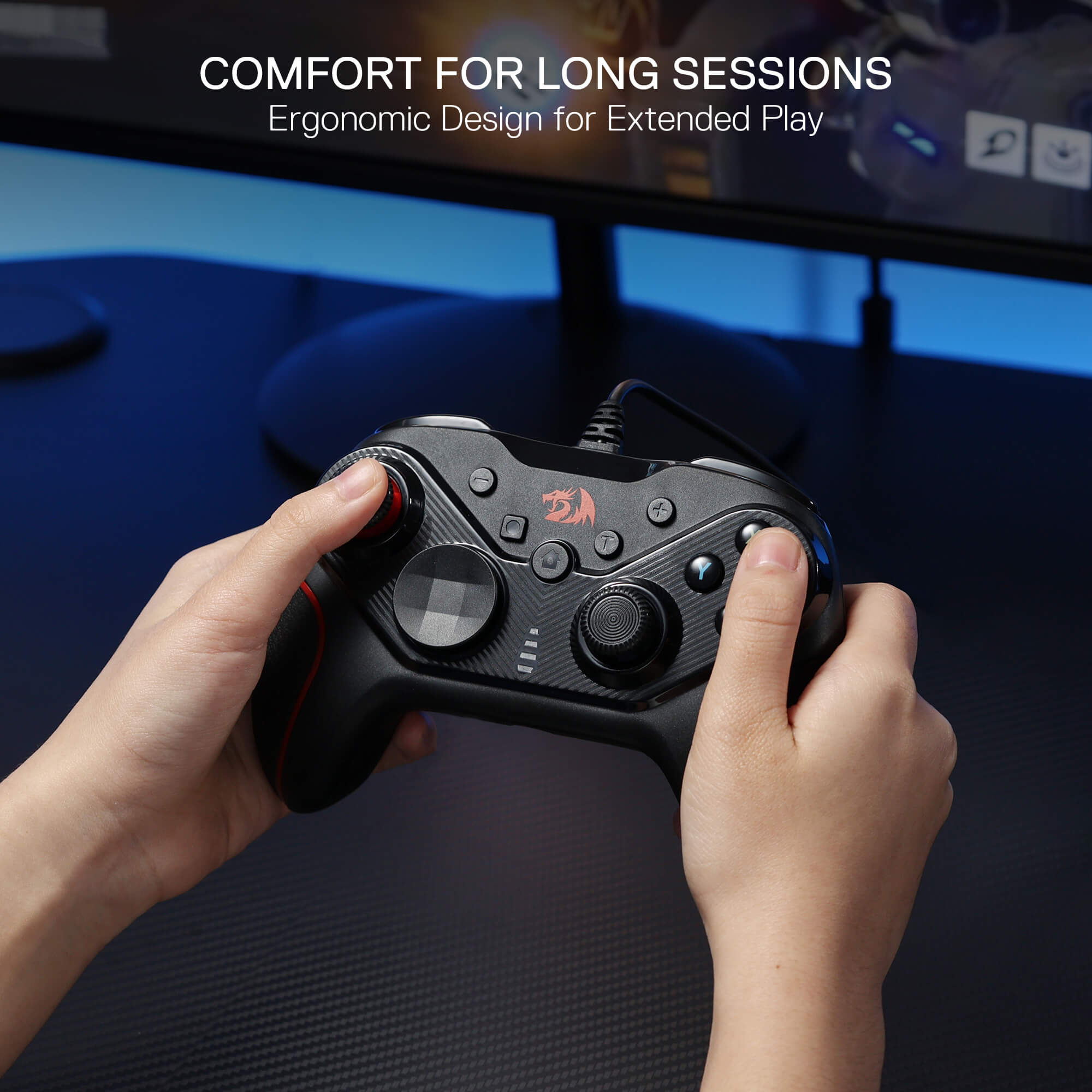 Redragon G710 Wired Gaming Controller - Dual Vibration Motors, Rapid Trigger, Ergonomic Design, 4 Programmable Keys, Customizable Macros, Adjustable Joystick Heights - Work for PC & Android & NS