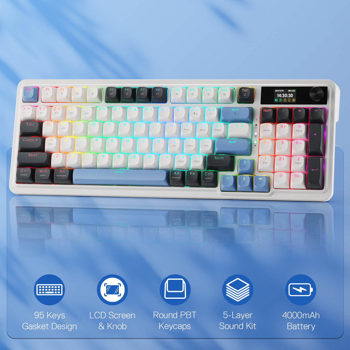 Extended Latin Pro Redragon GALATIN PRO K719 95 Keys Creamy Gasket Gaming Keyboard w/Smart ...