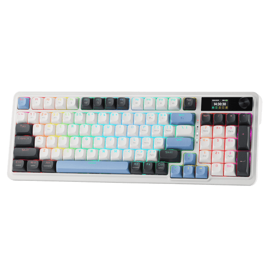 Redragon K719 Wireless Gasket Gaming Keyboard w/Hype Screen & Knob, 95 Keys Mechanical Keyboard, Easy-Control 1.14’’ TFT Info Display, 5-Layer Noise Dampener, Round PBT Keycaps, Mint Mambo Switch