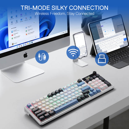 Redragon K719 Wireless Gasket Gaming Keyboard w/Hype Screen & Knob, 95 Keys Mechanical Keyboard, Easy-Control 1.14’’ TFT Info Display, 5-Layer Noise Dampener, Round PBT Keycaps, Mint Mambo Switch