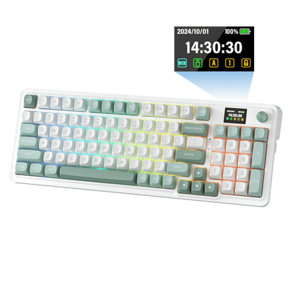 Redragon K719 Wireless Gasket Gaming Keyboard w/Hype Screen & Knob, 95 Keys Mechanical Keyboard, Easy-Control 1.14’’ TFT Info Display, 5-Layer Noise Dampening, Custom Linear Switch, Jade Cloud Color