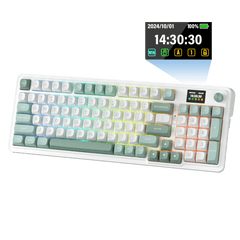 Redragon K719 Wireless Gasket Gaming Keyboard w/Hype Screen & Knob, 95 Keys Mechanical Keyboard, Easy-Control 1.14’’ TFT Info Display, 5-Layer Noise Dampening, Custom Linear Switch, Jade Cloud Color