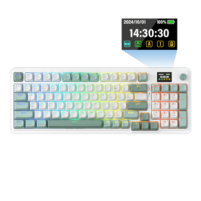 Redragon K719 Wireless Gasket Gaming Keyboard w/Hype Screen & Knob, 95 Keys Mechanical Keyboard, Easy-Control 1.14’’ TFT Info Display, 5-Layer Noise Dampening, Custom Linear Switch, Jade Cloud Color