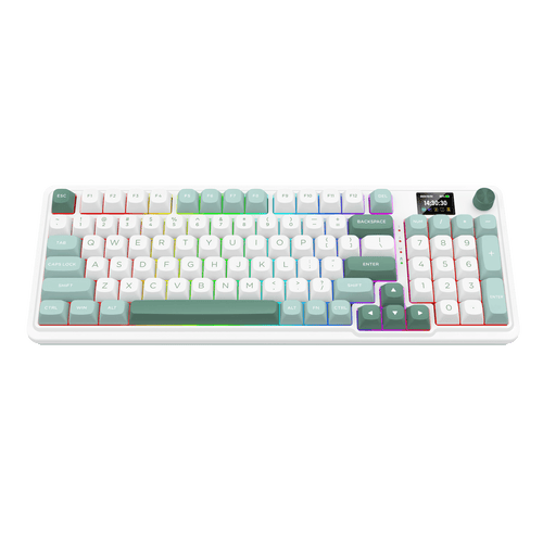 Redragon GALATIN PRO K719 95keys 96% Compact Full-Size Mechanical Keyboard w/LCD Screen & Knob, Gasket Mount, Hot-Swappable Linear Switches, Triple-Mode (USB-C/Bluetooth/2.4GHz), MOA Profile PBT Round Keycaps, RGB Backlit