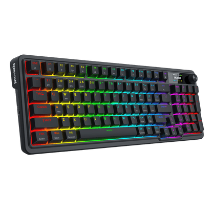 Redragon K719 Wireless Gasket Gaming Keyboard w/Hype Screen & Knob, 95 Keys Mechanical Keyboard, Easy-Control 1.14’’ TFT Info Display, 5-Layer Noise Dampening, Custom Linear Switch, Essential Black