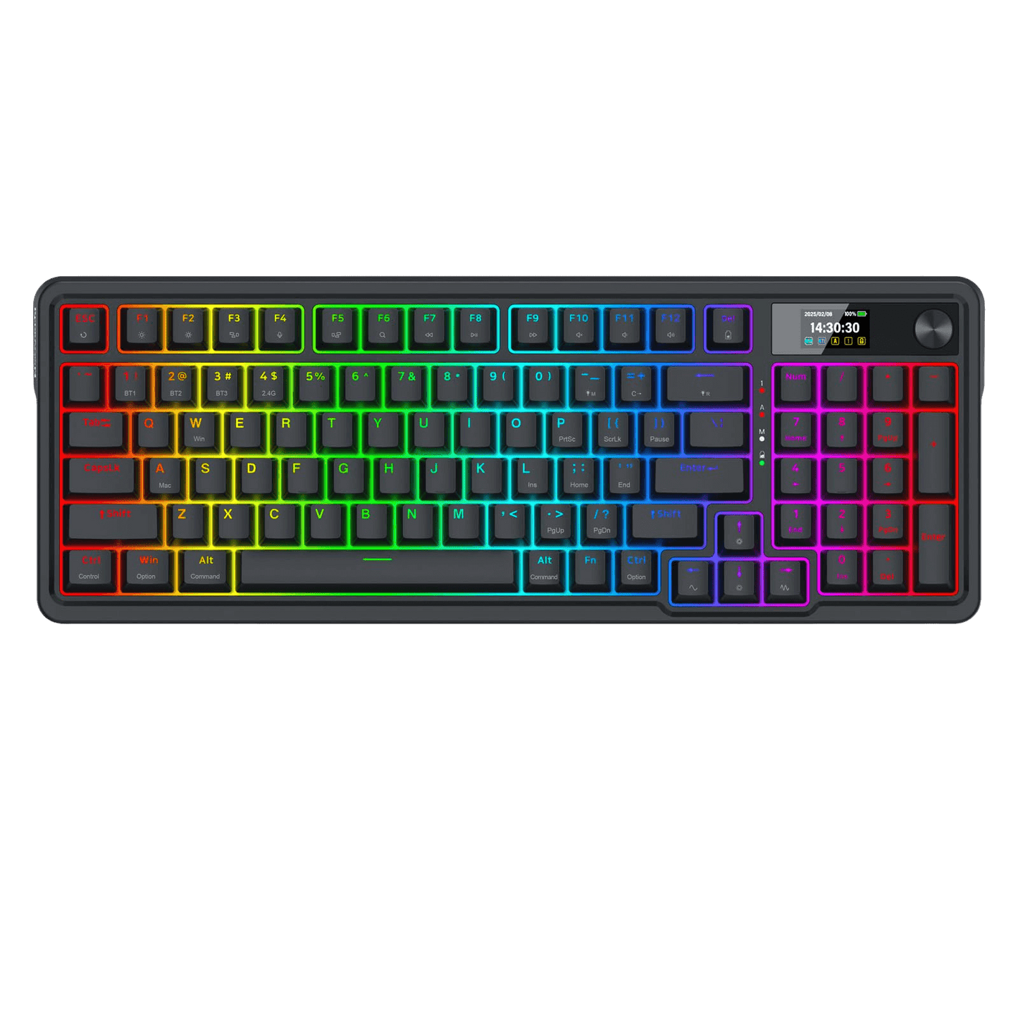 Redragon K719 Wireless Gasket Gaming Keyboard w/Hype Screen & Knob, 95 Keys Mechanical Keyboard, Easy-Control 1.14’’ TFT Info Display, 5-Layer Noise Dampening, Custom Linear Switch, Essential Black