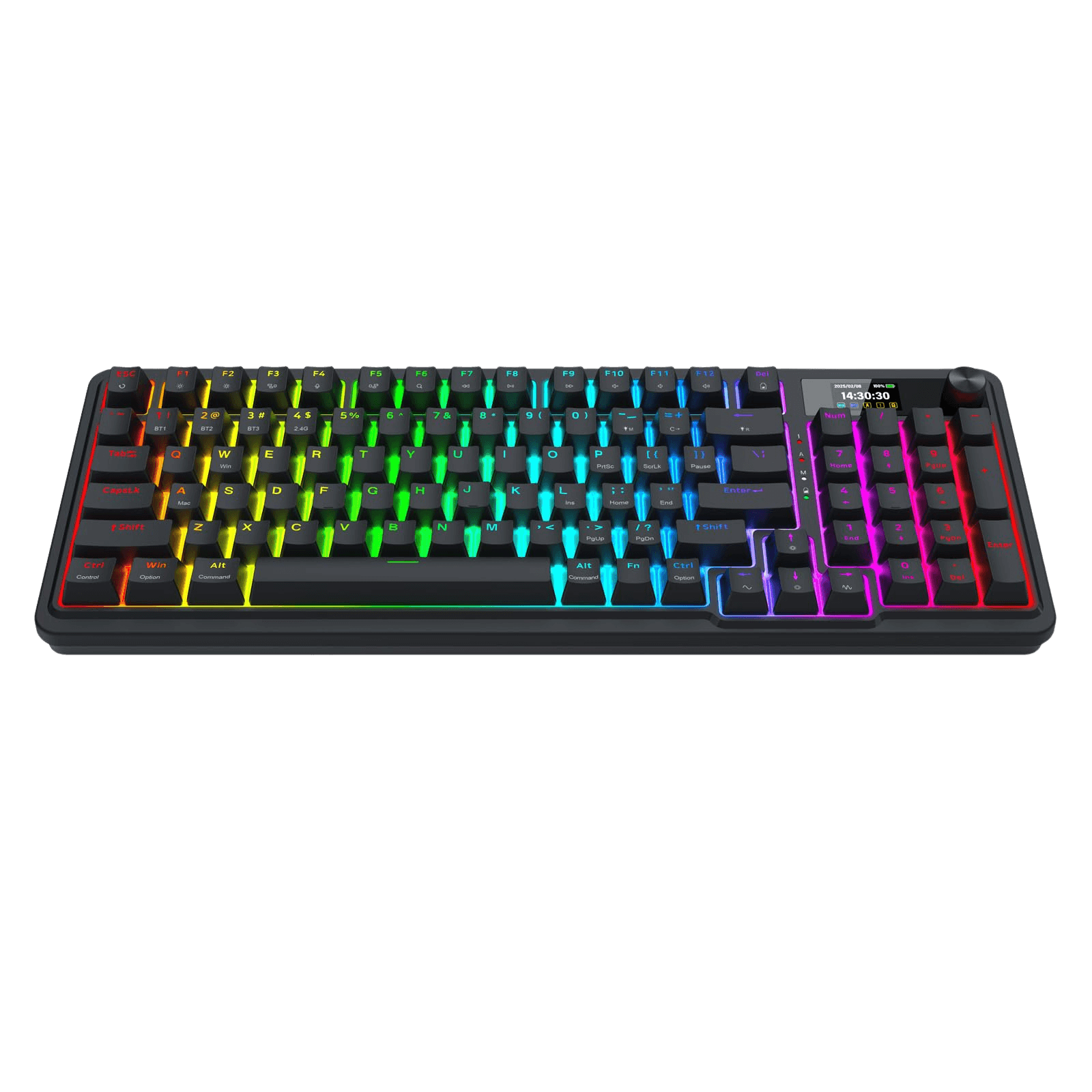 Teclado inalámbrico para juegos Redragon K719 con junta, pantalla y perilla Hype, teclado mecánico de 95 teclas, pantalla TFT de información de 1.14'' de fácil control, amortiguación de ruido de 5 capas, interruptor lineal personalizado, color negro esencial.