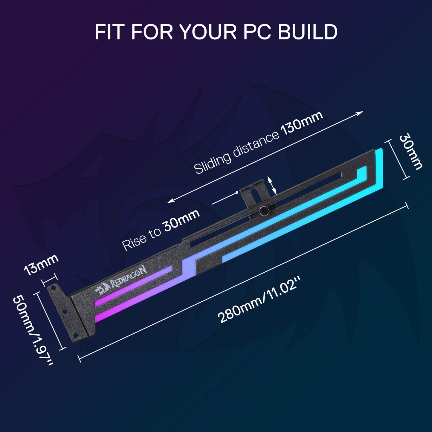 Redragon GCP03 ARGB GPU Support Bracket, 5V 3pin ARGB Graphics Card Holder, Video Card Sag Holder, Adjustable Length and Height Brace Support