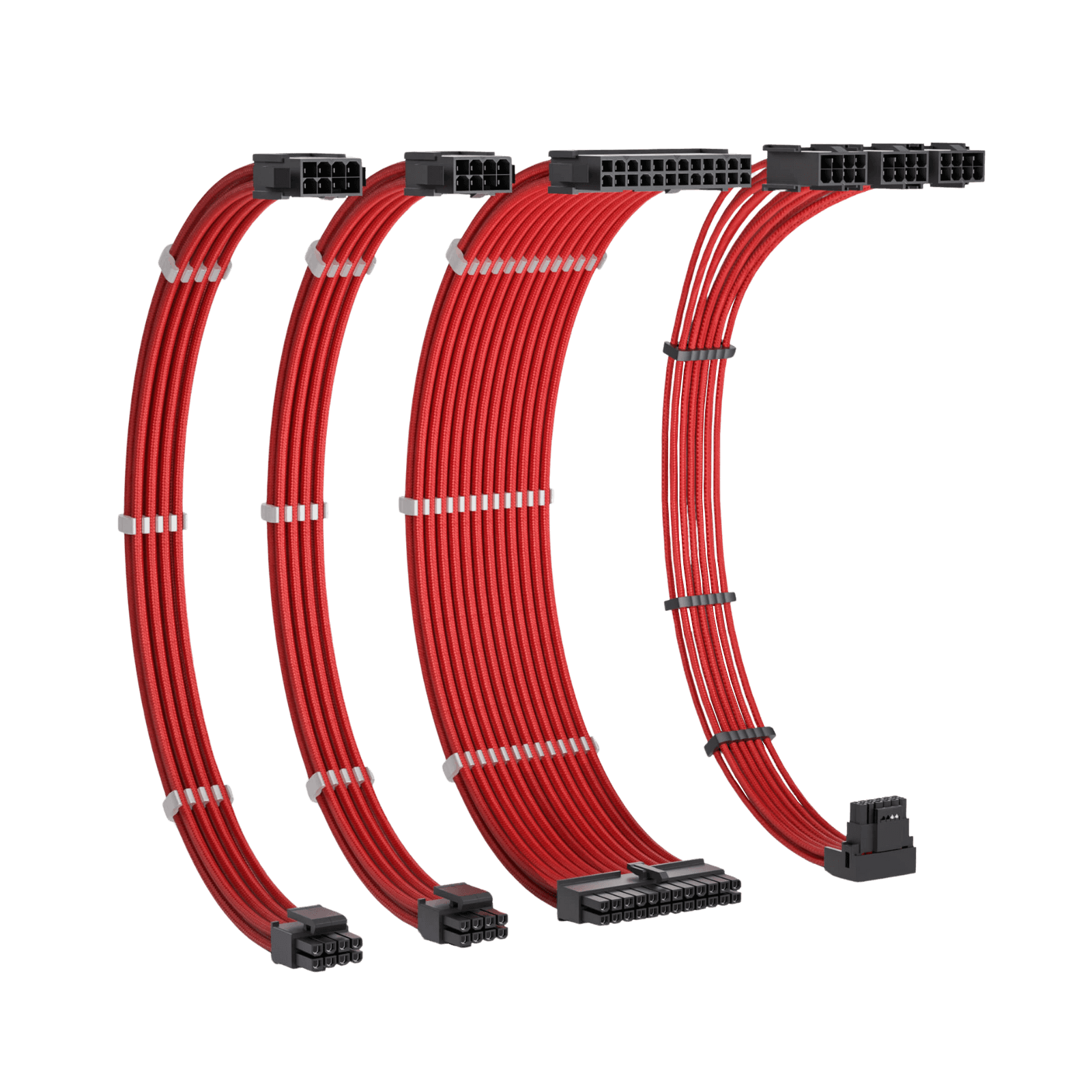 Redragon GCP07 Power Extension Cable Kit - 1x24 Pin, 1x90 Degree 16 Pin, 2x8Pin Sleeved Cable for ATX Power Supply, 30CM Length with Cable Combs, Red