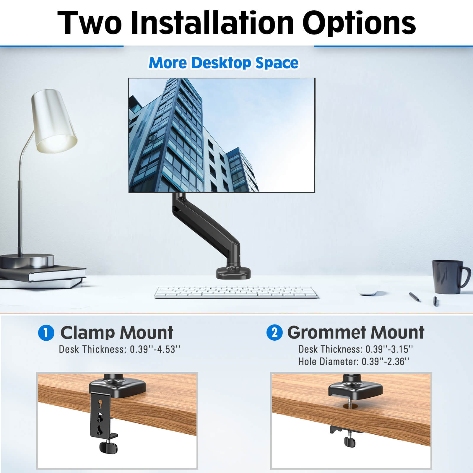 Redragon GMK914 Single Monitor Mount Stand - Gas Spring Adjustable Arms with VESA 75/100mm, 15-49 Inch Screen Compatibility, C Clamp & Grommet Base, Cable Management, 44lbs Load Capacity