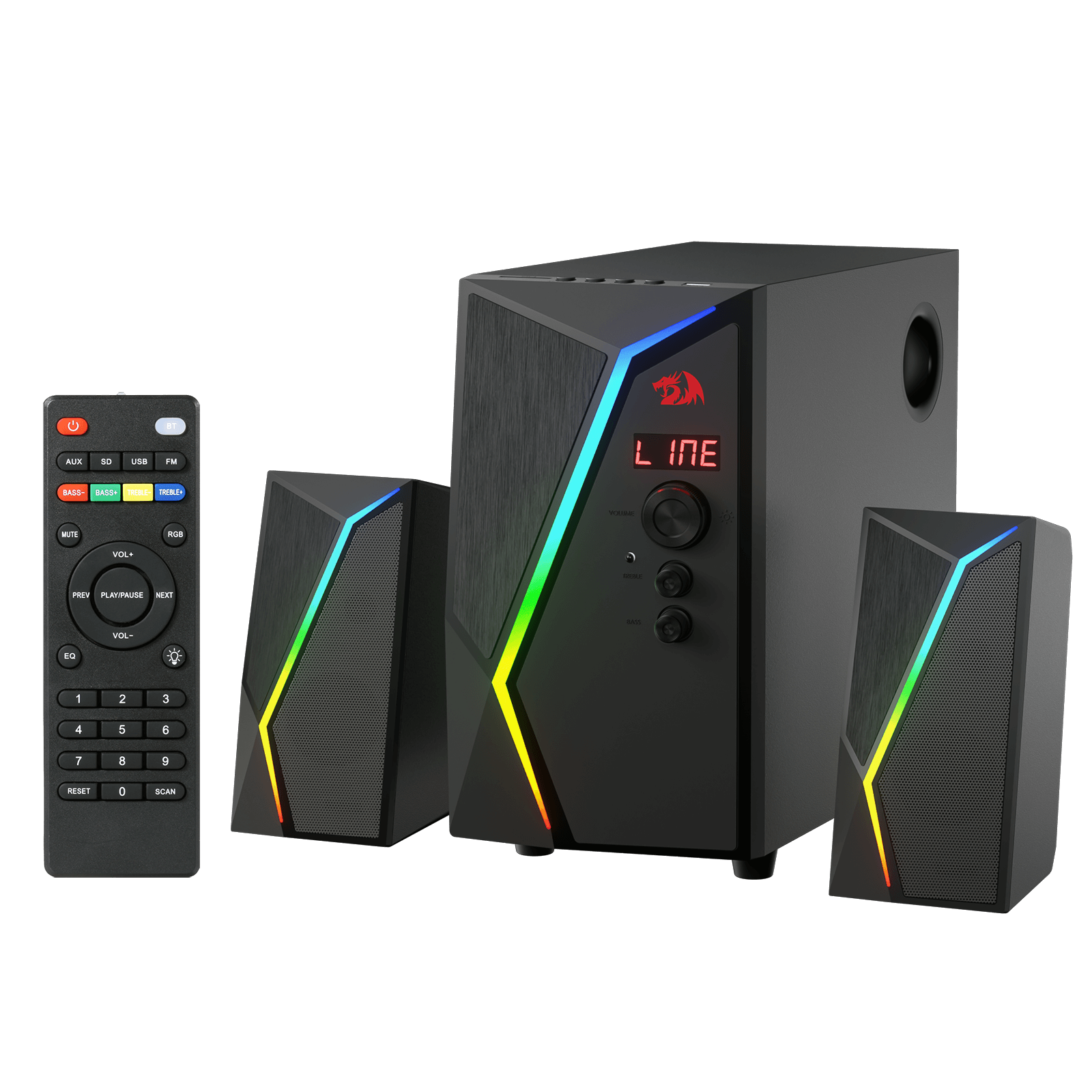 Redragon GS520-PRO 2.1 Channel Gaming Speaker, Dynamic RGB w/EQ Mode, BT/FM/USB/SD/AUX, Black