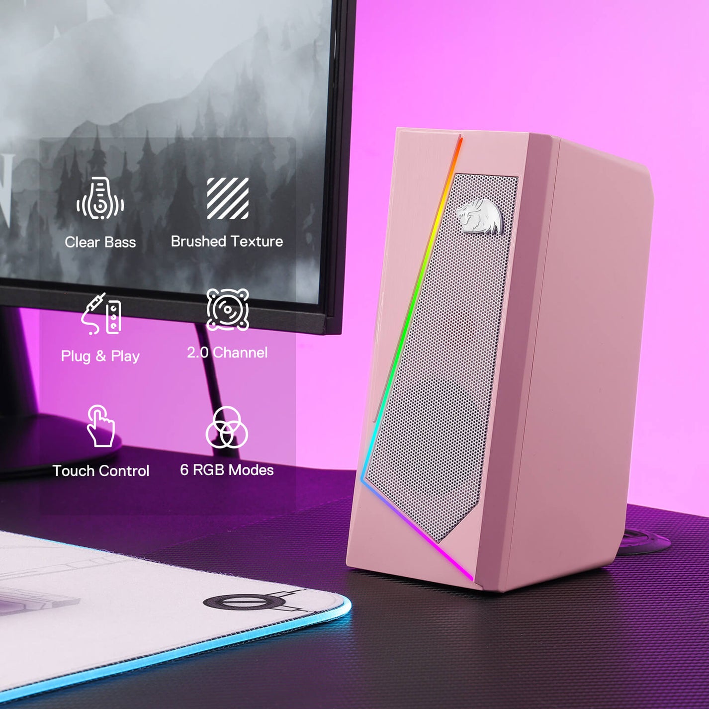 Redragon GS520P Anvil Pink Vertical RGB Touch Control Desktop Speaker