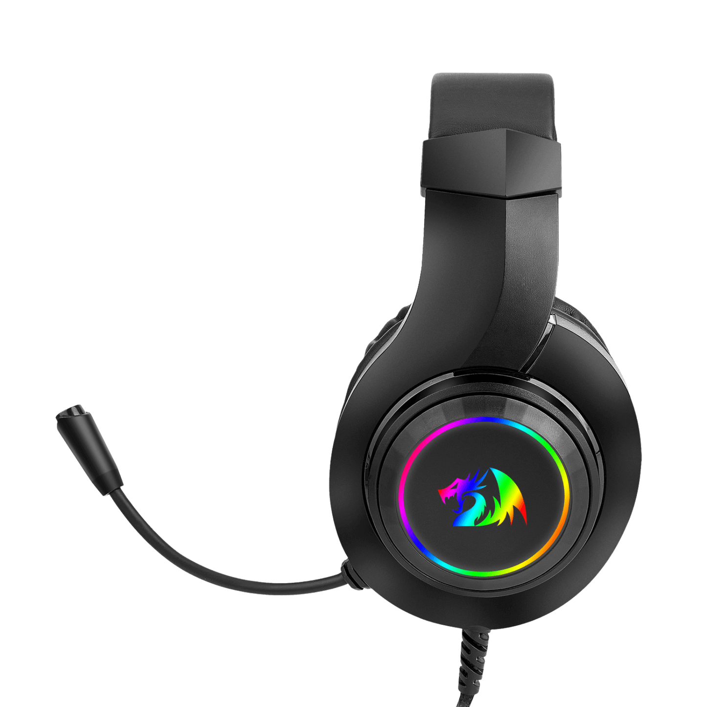 Black gaming headset with RGB lighting on a white background