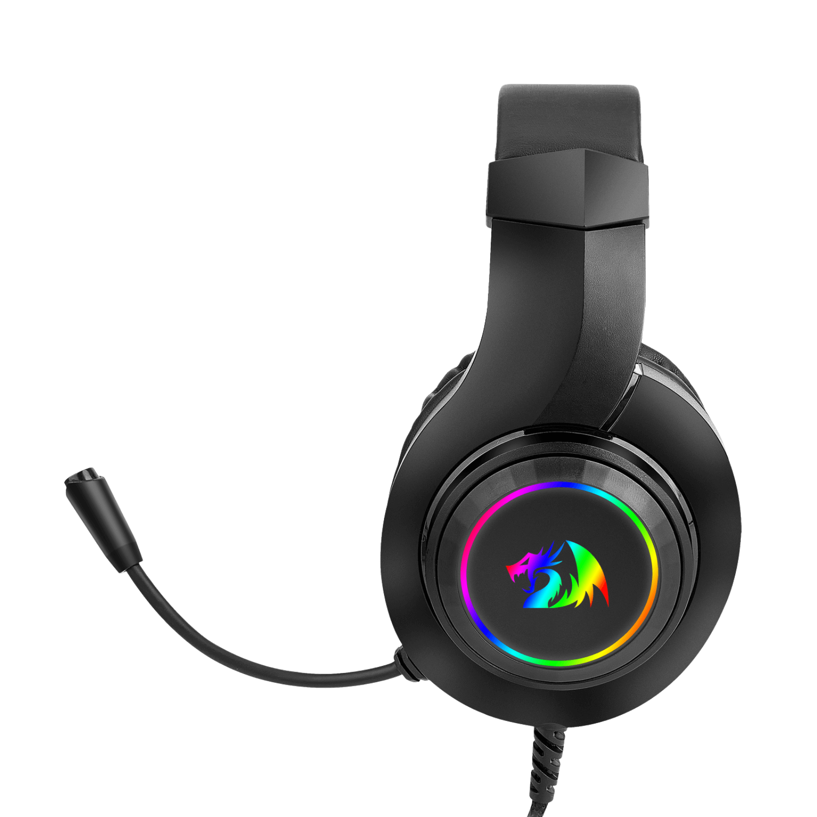 Black gaming headset with RGB lighting on a white background