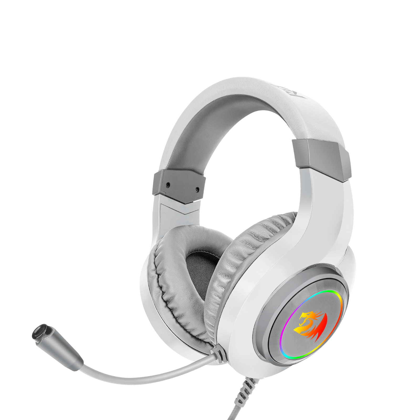 Redragon H260 Hylas Wired Gaming Headset, 50 mm Drivers, Stereo Surround Sound, Noise-Canceling Microphone, Dynamic RGB Backlight, Over-Ear Headphones Works for PC/PS4/XBOX ONE/NS, White