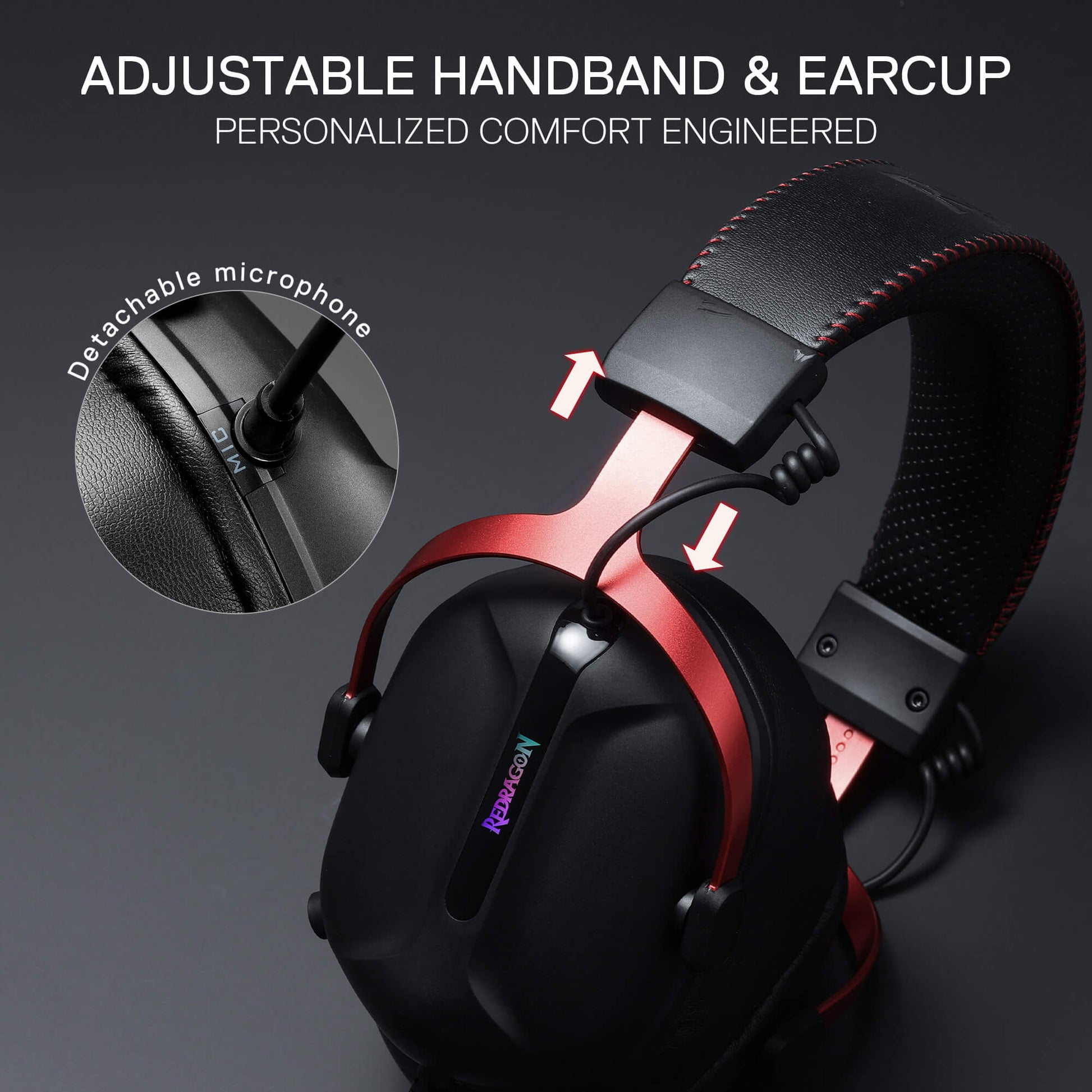 Redragon H312 Wired Gaming Headset, 7.1 Surround Sound, 50 mm Drivers, PU Leather Foam Ear Pads, Detachable Noise-canceling Microphone, Over-Ear Headphones Works for Mobile, PC/PS3/PS4/PS5