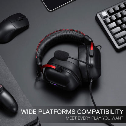 Redragon H312 Wired Gaming Headset, 7.1 Surround Sound, 50 mm Drivers, PU Leather Foam Ear Pads, Detachable Noise-canceling Microphone, Over-Ear Headphones Works for Mobile, PC/PS3/PS4/PS5