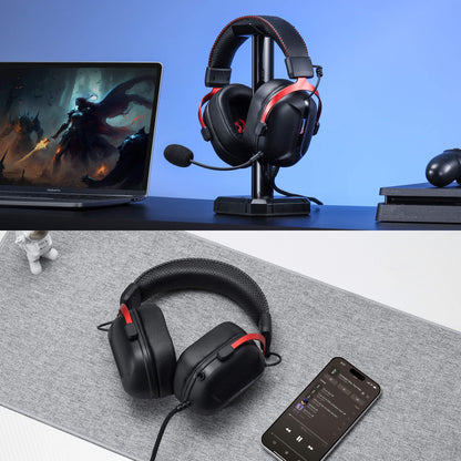 Redragon H312 Wired Gaming Headset, 7.1 Surround Sound, 50 mm Drivers, PU Leather Foam Ear Pads, Detachable Noise-canceling Microphone, Over-Ear Headphones Works for Mobile, PC/PS3/PS4/PS5