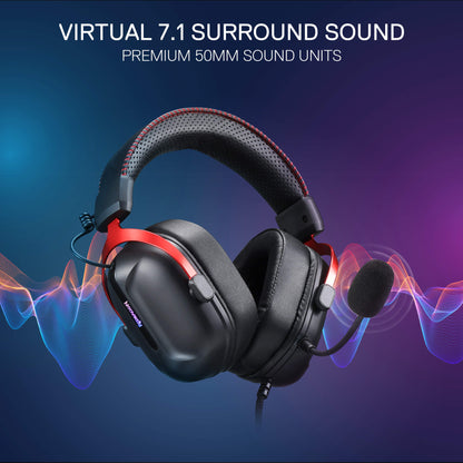 Redragon H312 Wired Gaming Headset, 7.1 Surround Sound, 50 mm Drivers, PU Leather Foam Ear Pads, Detachable Noise-canceling Microphone, Over-Ear Headphones Works for Mobile, PC/PS3/PS4/PS5