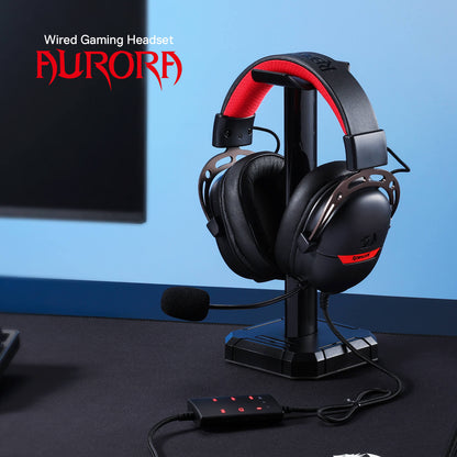 Redragon H376 Aurora Wired Gaming Headset, Virtual 7.1 Surround Sound, 40mm Drivers, in-line Control with EQ Mode, Over-Ear Headphones Works for PC/PS5/NS