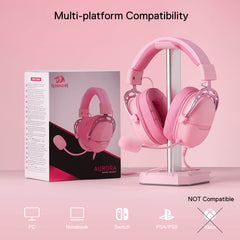 Redragon H376 Aurora Wired Gaming Headset, Virtual 7.1 Surround Sound, 40mm Drivers, in-line Control with EQ Mode, Over-Ear pink Headphones Works for PC/PS5/NS