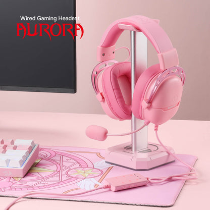 Redragon H376 Aurora Wired Gaming Headset, Virtual 7.1 Surround Sound, 40mm Drivers, in-line Control with EQ Mode, Over-Ear Headphones Works for PC/PS5/NS