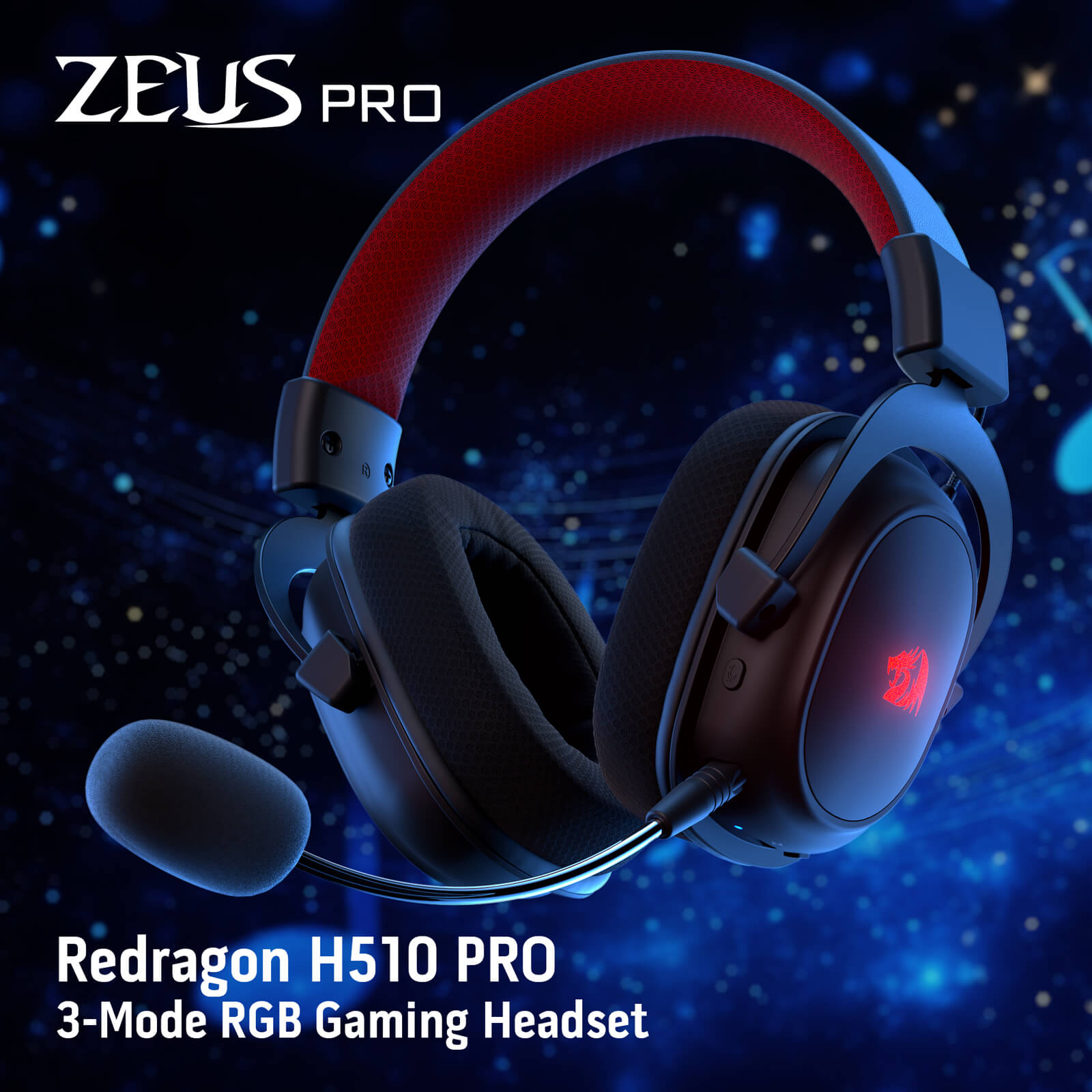 Redragon H510 PRO 3-Mode RGB Gaming Headset - 7.1 Surround Sound - 53MM Audio Drivers in Memory Foam Ear Pads w/Durable Fabric Cover- Multi Platforms Headphone - USB Powered for PC/PS4/NS