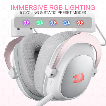 Redragon H510 PRO White 3-Mode RGB Gaming Headset - 7.1 Surround Sound - 53MM Audio Drivers in Memory Foam Ear Pads w/Durable Fabric Cover- Multi Platforms Headphone - USB Powered for PC/PS4/NS
