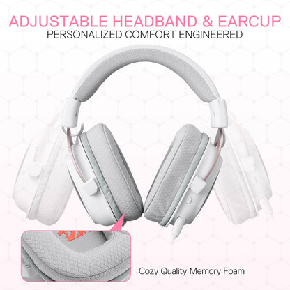 Redragon H510 PRO White 3-Mode RGB Gaming Headset - 7.1 Surround Sound - 53MM Audio Drivers in Memory Foam Ear Pads w/Durable Fabric Cover- Multi Platforms Headphone - USB Powered for PC/PS4/NS