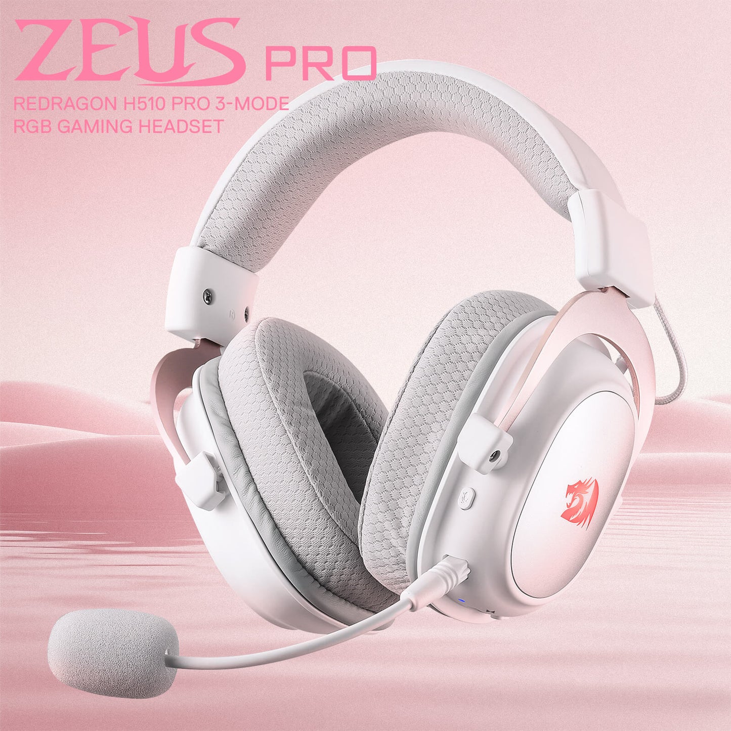 Redragon H510 PRO White 3-Mode RGB Gaming Headset - 7.1 Surround Sound - 53MM Audio Drivers in Memory Foam Ear Pads w/Durable Fabric Cover- Multi Platforms Headphone - USB Powered for PC/PS4/NS
