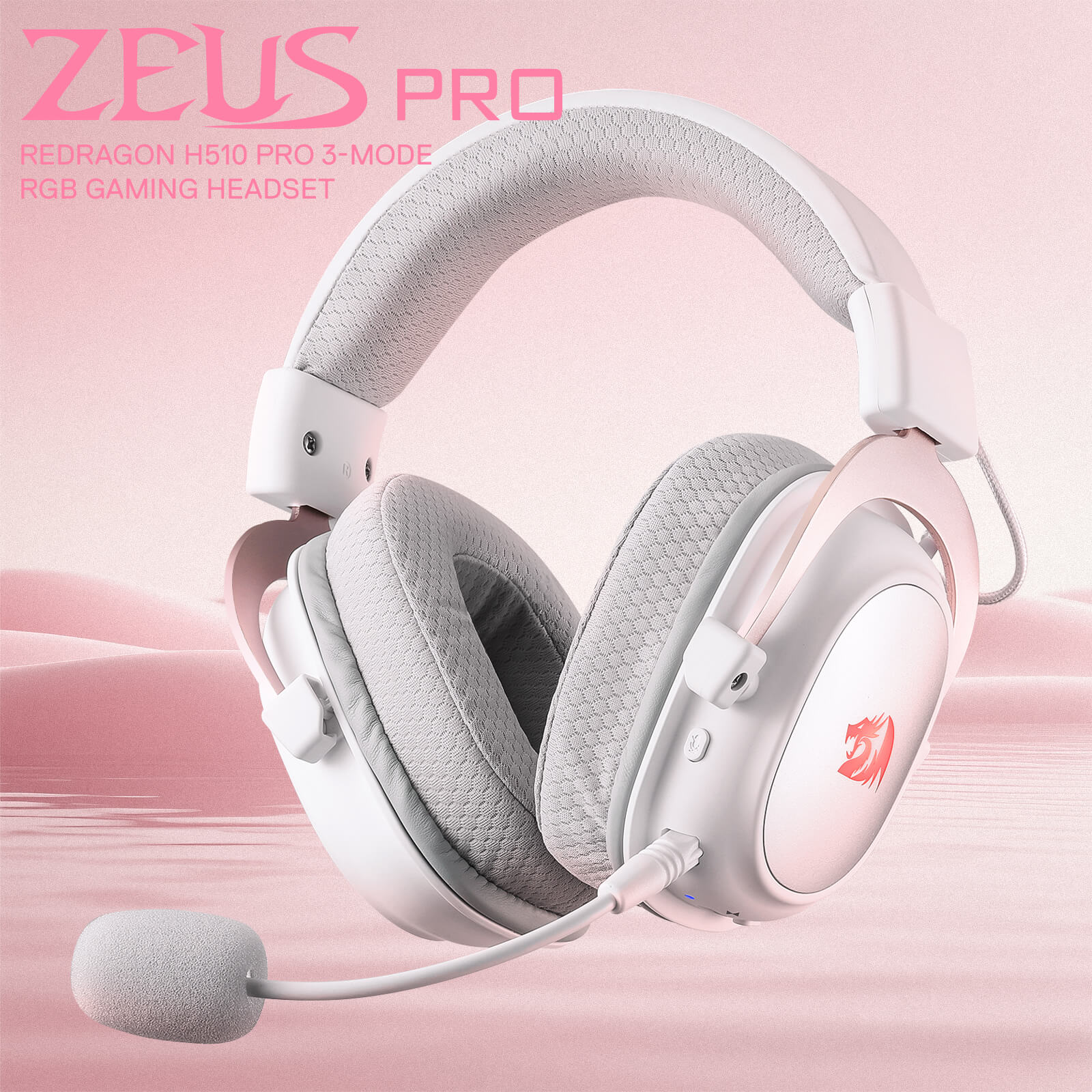 Redragon H510 PRO White 3-Mode RGB Gaming Headset - 7.1 Surround Sound - 53MM Audio Drivers in Memory Foam Ear Pads w/Durable Fabric Cover- Multi Platforms Headphone - USB Powered for PC/PS4/NS