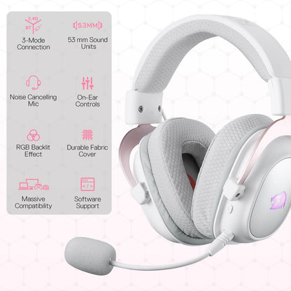 Redragon H510 PRO White 3-Mode RGB Gaming Headset - 7.1 Surround Sound - 53MM Audio Drivers in Memory Foam Ear Pads w/Durable Fabric Cover- Multi Platforms Headphone - USB Powered for PC/PS4/NS