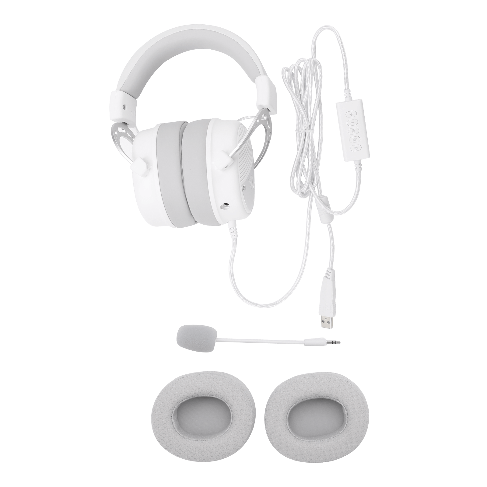 Redragon H730 USB Wired Gaming Headset - 53mm Drivers, 360° Spatial Sound, Detachable Noise-Canceling Microphone, Magnetic Replaceable Ear Cushions, Over-Ear Headphones Works for PC/PS4/PS5, White