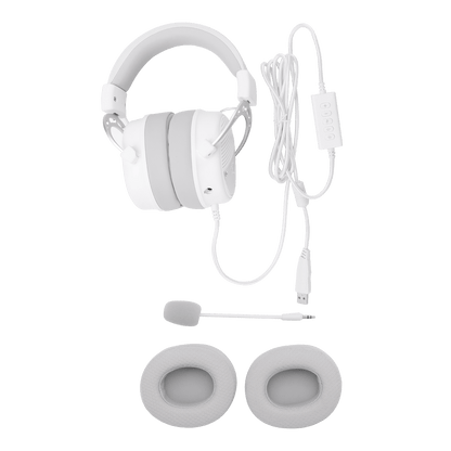 Redragon H730 USB Wired Gaming Headset - 53mm Drivers, 360° Spatial Sound, Detachable Noise-Canceling Microphone, Magnetic Replaceable Ear Cushions, Over-Ear Headphones Works for PC/PS4/PS5, White