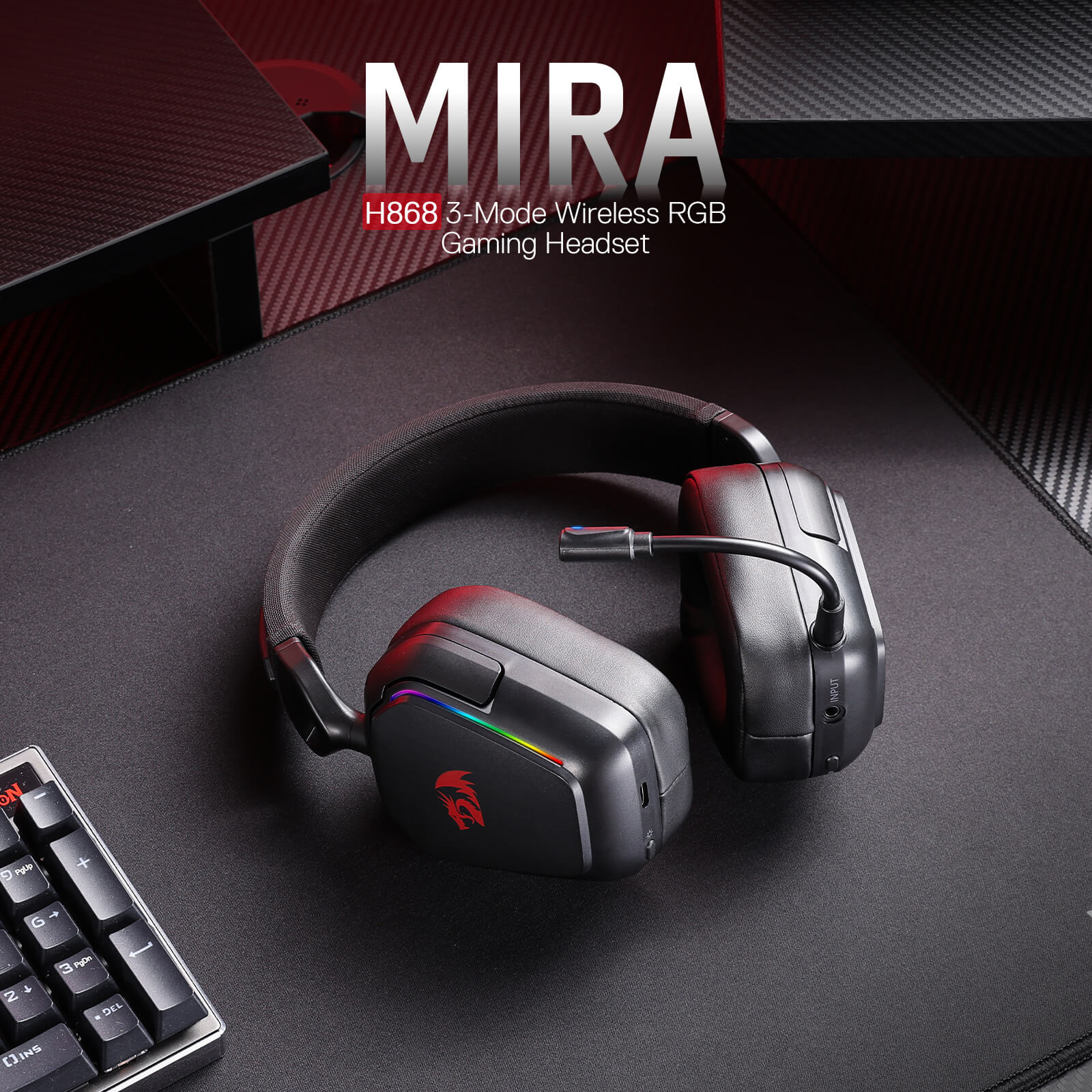 Redragon H868 3-Mode Wireless RGB Gaming Headset, 7.1 Surround Sound, 40 mm Drivers, Leather Foam Ear Pads, Noise-canceling Microphone, Over-Ear Headphones Works for Mobile, PC/PS5/XBOX/NS