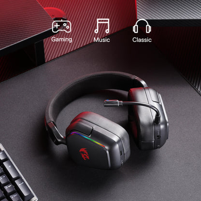 Redragon H868 3-Mode Wireless RGB Gaming Headset, 7.1 Surround Sound, 40 mm Drivers, Leather Foam Ear Pads, Noise-canceling Microphone, Over-Ear Headphones Works for Mobile, PC/PS5/XBOX/NS