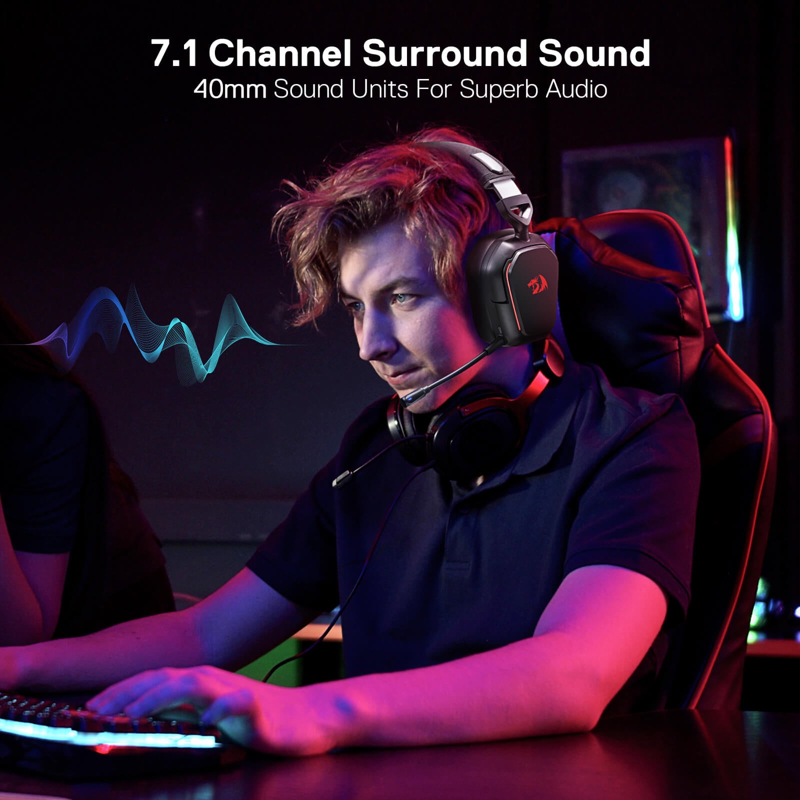 Redragon H868 3-Mode Wireless RGB Gaming Headset, 7.1 Surround Sound, 40 mm Drivers, Leather Foam Ear Pads, Noise-canceling Microphone, Over-Ear Headphones Works for Mobile, PC/PS5/XBOX/NS