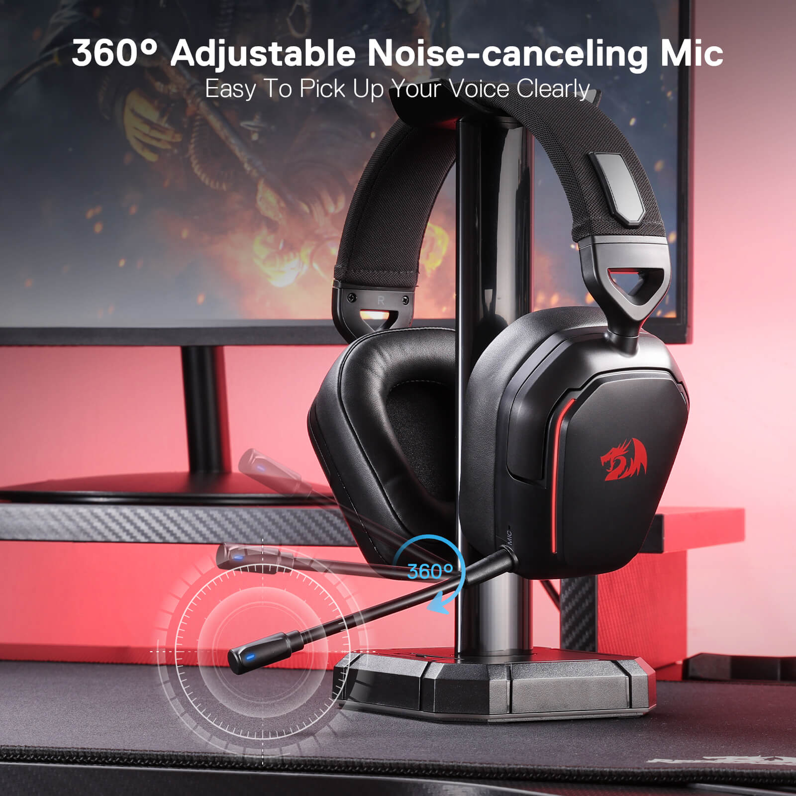 Redragon H868 3-Mode Wireless RGB Gaming Headset, 7.1 Surround Sound, 40 mm Drivers, Leather Foam Ear Pads, Noise-canceling Microphone, Over-Ear Headphones Works for Mobile, PC/PS5/XBOX/NS