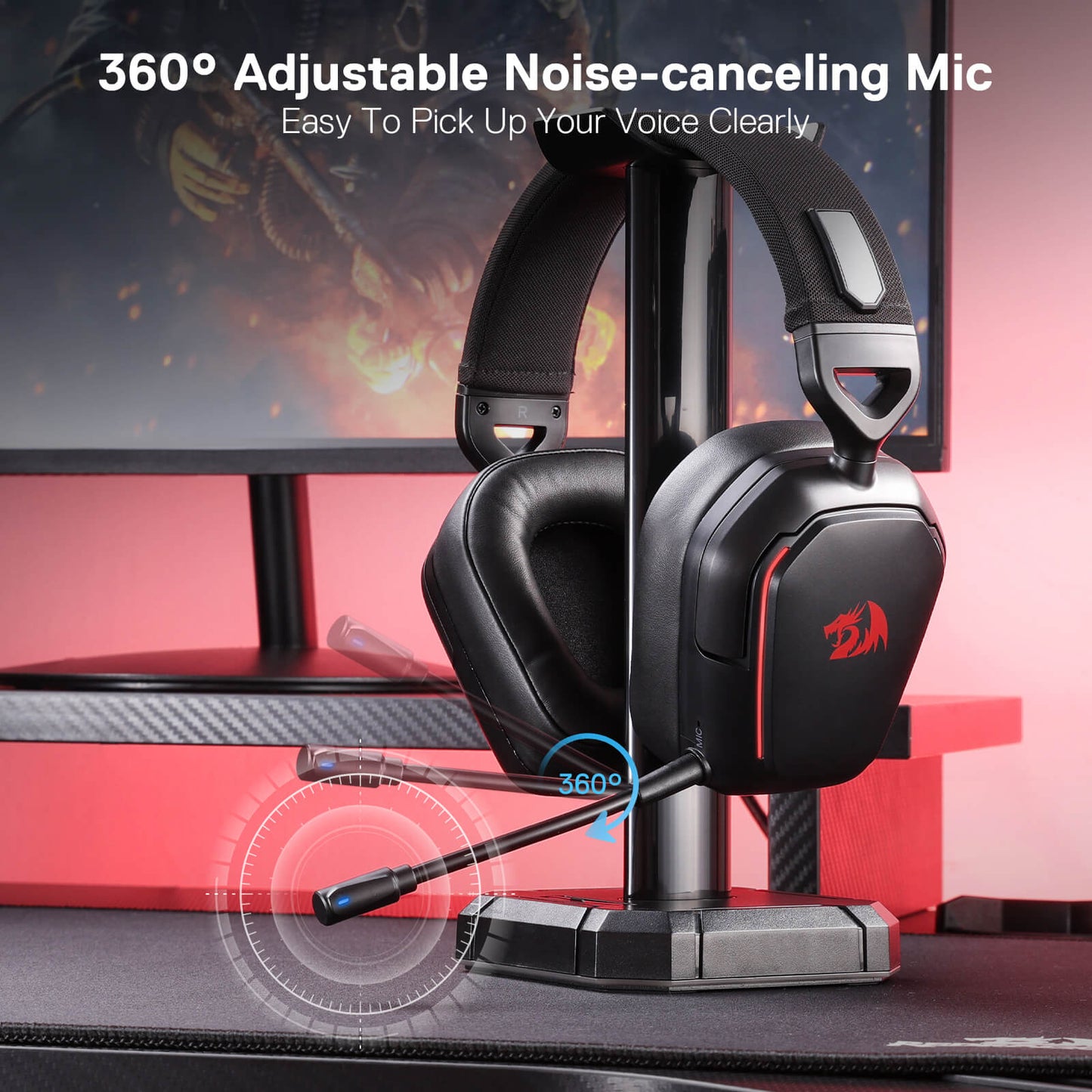 Redragon H868 3-Mode Wireless RGB Gaming Headset, 7.1 Surround Sound, 40 mm Drivers, Leather Foam Ear Pads, Noise-canceling Microphone, Over-Ear Headphones Works for Mobile, PC/PS5/XBOX/NS