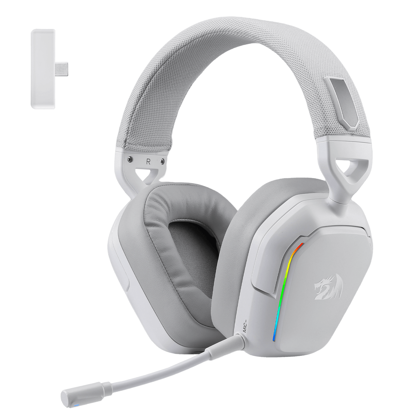 Redragon H868 3-Mode Wireless RGB White Headset, 7.1 Surround Sound, 40 mm Drivers, Leather Foam Ear Pads, Noise-canceling Microphone, Over-Ear Headphones Works for Mobile, PC/PS5/XBOX/NS