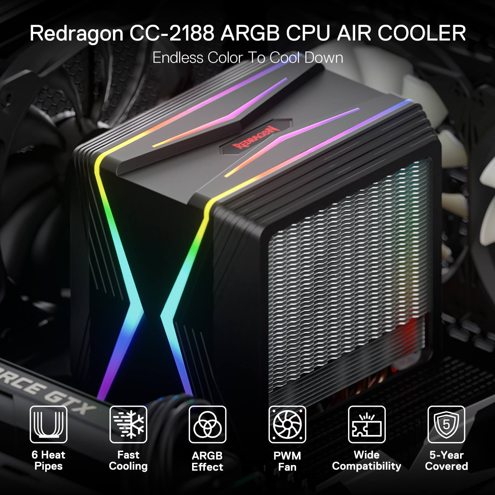 Redragon C218 Dual Tower CPU Air Cooler, A-RGB CPU Cooling Fan